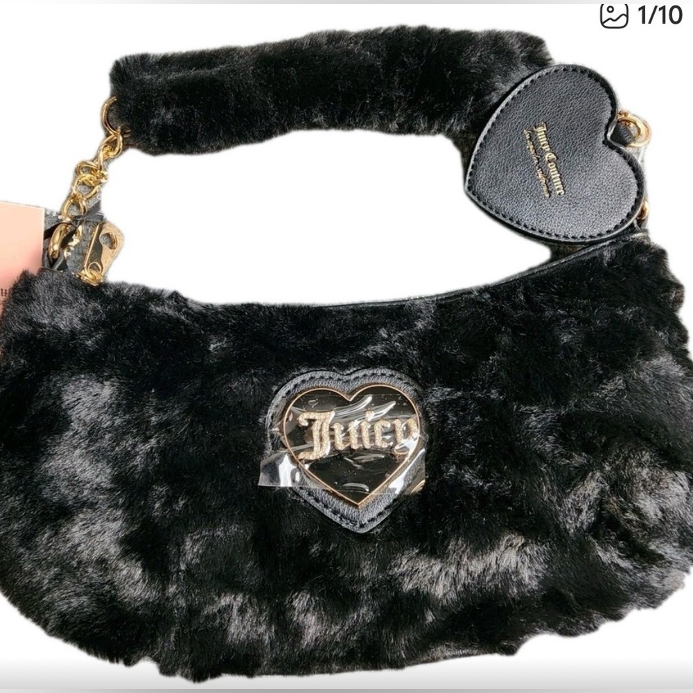 NWT JUICY Couture FAUX FUR Liquorice Warm Up Shoulder Bag (Y2k Vibe)